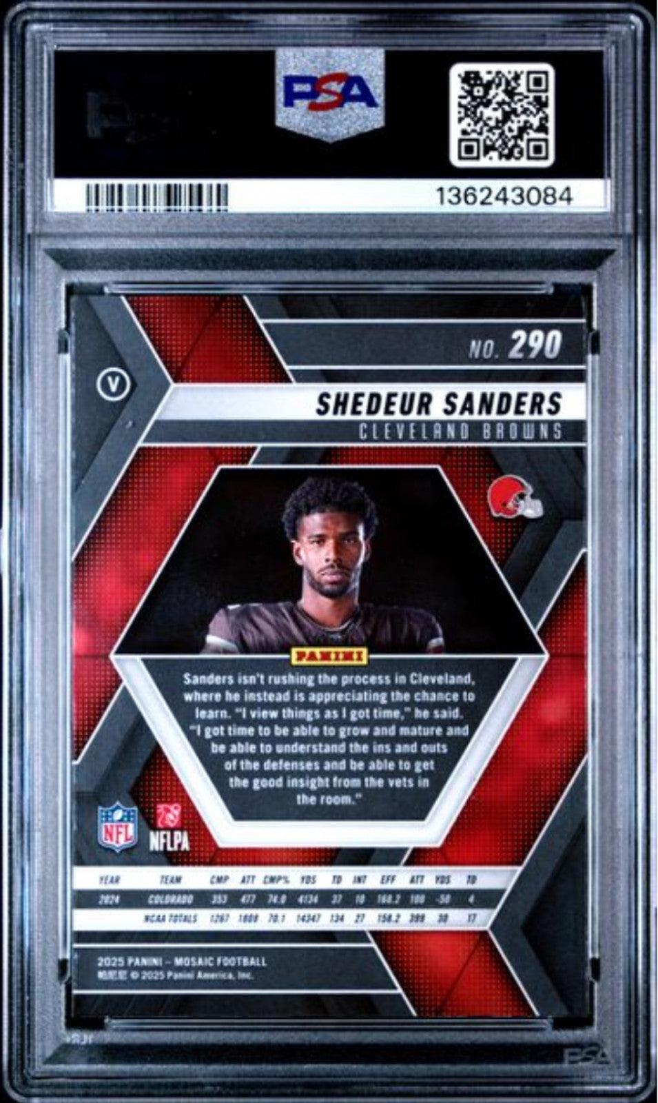 Graded 2025 Panini Mosaic Shedeur Sanders #290 Rookie RC Card PSA 10 Gem Mint