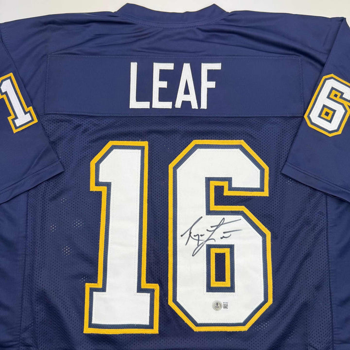 Autographed/Signed Ryan Leaf San Diego Dark Blue Football Jersey Beckett BAS COA