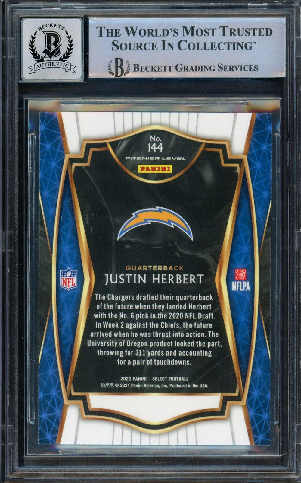 Justin Herbert Signed 2020 Select RC 144 Chargers BGS 9 Auto GM 10 Beckett