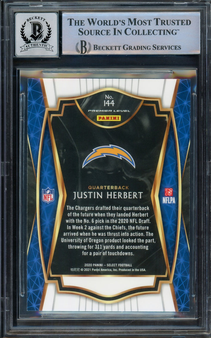 Justin Herbert Signed 2020 Select RC 144 Chargers BGS 9 Auto GM 10 Beckett