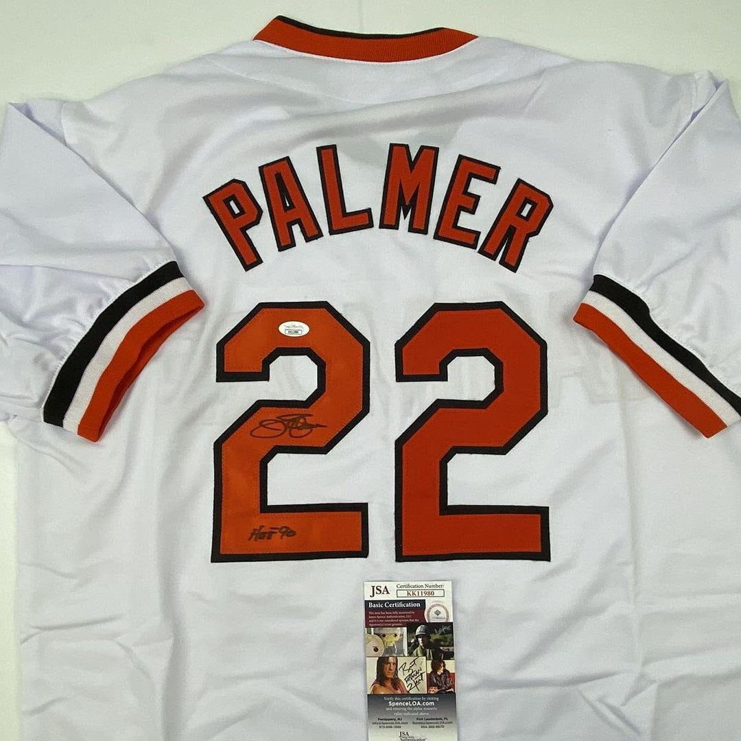 Autographed/Signed JIM PALMER HOF 1990 Baltimore White Baseball Jersey JSA COA