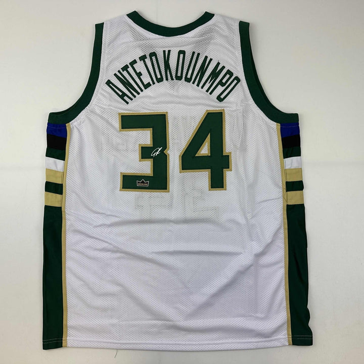 Facsimile Autographed Giannis Antetokounmpo Milwaukee White Reprint Jersey XL