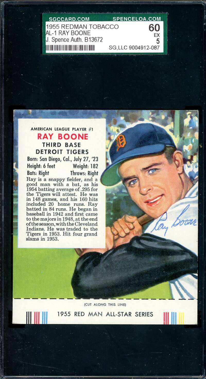 Ray Boone JSA SGC Coa Signed 1955 Red Man Tobacco With Tab Autograph
