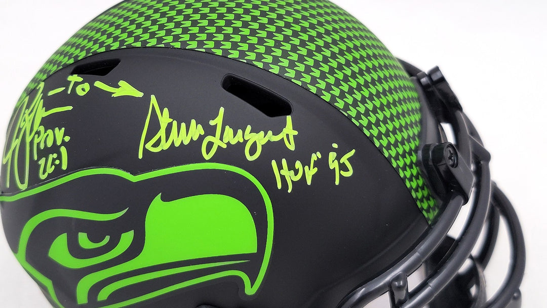 Steve Largent & Jim Zorn Auto Seahawks Eclipse Black Speed Mini Helmet MCS Holo
