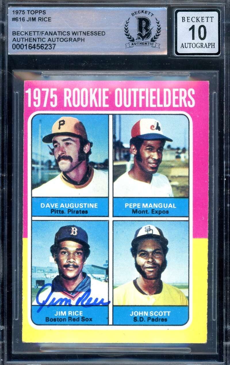 Jim Rice Gem Mint 10 Beckett BAS Signed 1975 Topps Rookie Autograph Red Sox