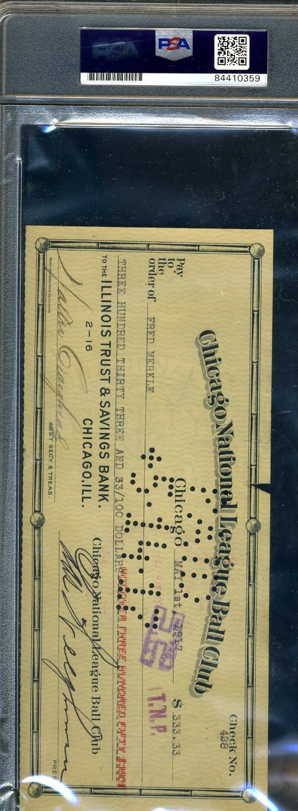 Fred Merkle PSA DNA Signed 1917 Chicago Cubs Payroll Check Autograph