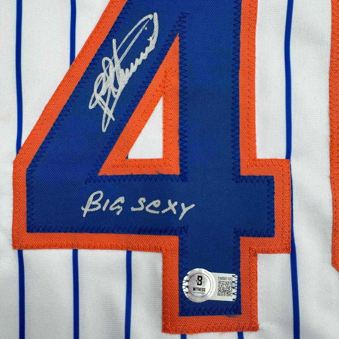 Framed Autographed/Signed Bartolo Colon 35x39 Big Sexy Pinstripe Jersey BAS COA