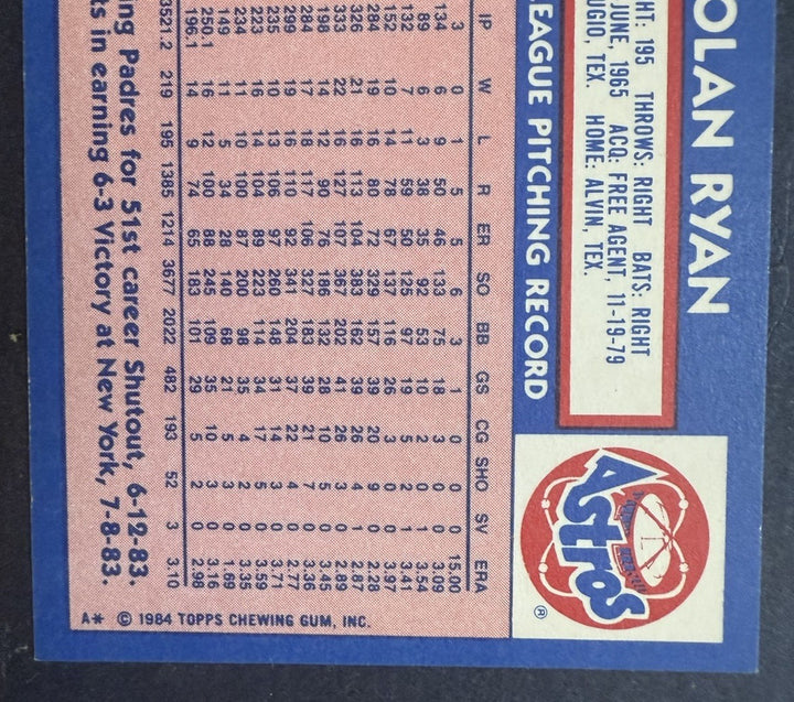 1984 topps tiffany #470 nolan ryan glossy SP card Nm - Mint Centered Rare