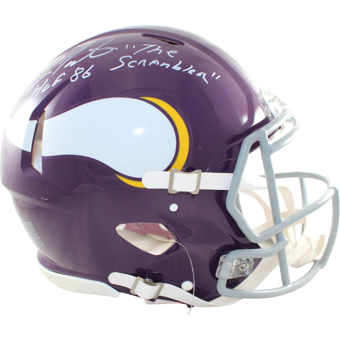 Fran Tarkenton Signed Minnesota Vikings Helmet Pro 61-79 TB 2 insc BAS 58816