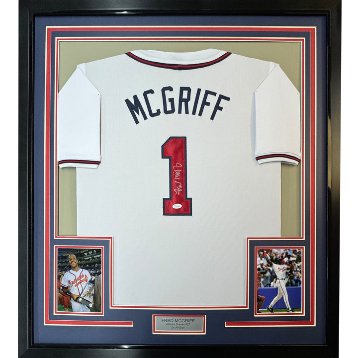 Framed Autographed/Signed Fred McGriff 33x42 Atlanta White Jersey JSA COA