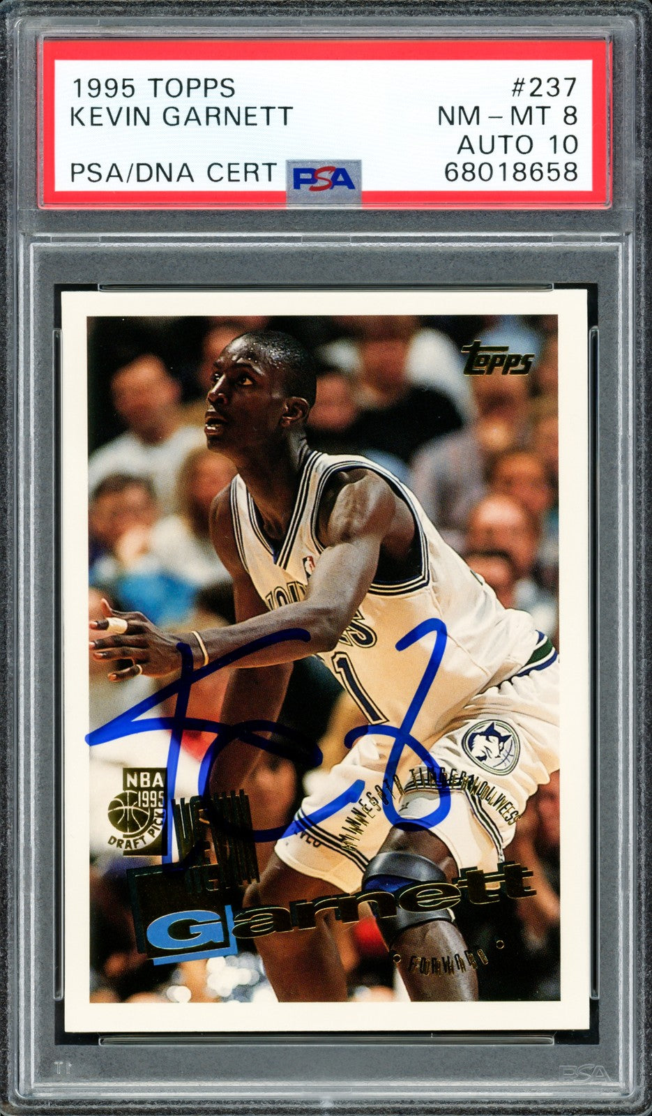 Kevin Garnett Signed 1995 Topps RC 237 Timberwolves PSA 8 Auto GM 10 PSA/DNA