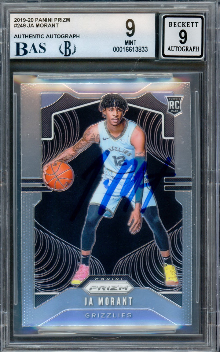 Ja Morant Signed 2019-20 Panini Prizm RC 249 Grizzlies BGS 9 Auto Mint 9 Beckett