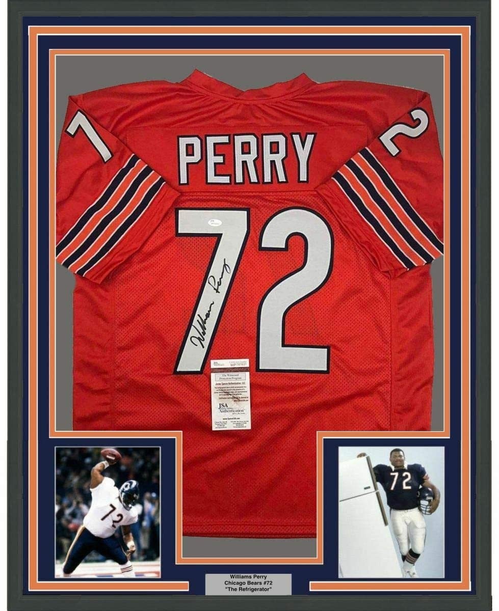 Framed Signed William Perry The Refrigerator 35x39 Jersey JSA COA