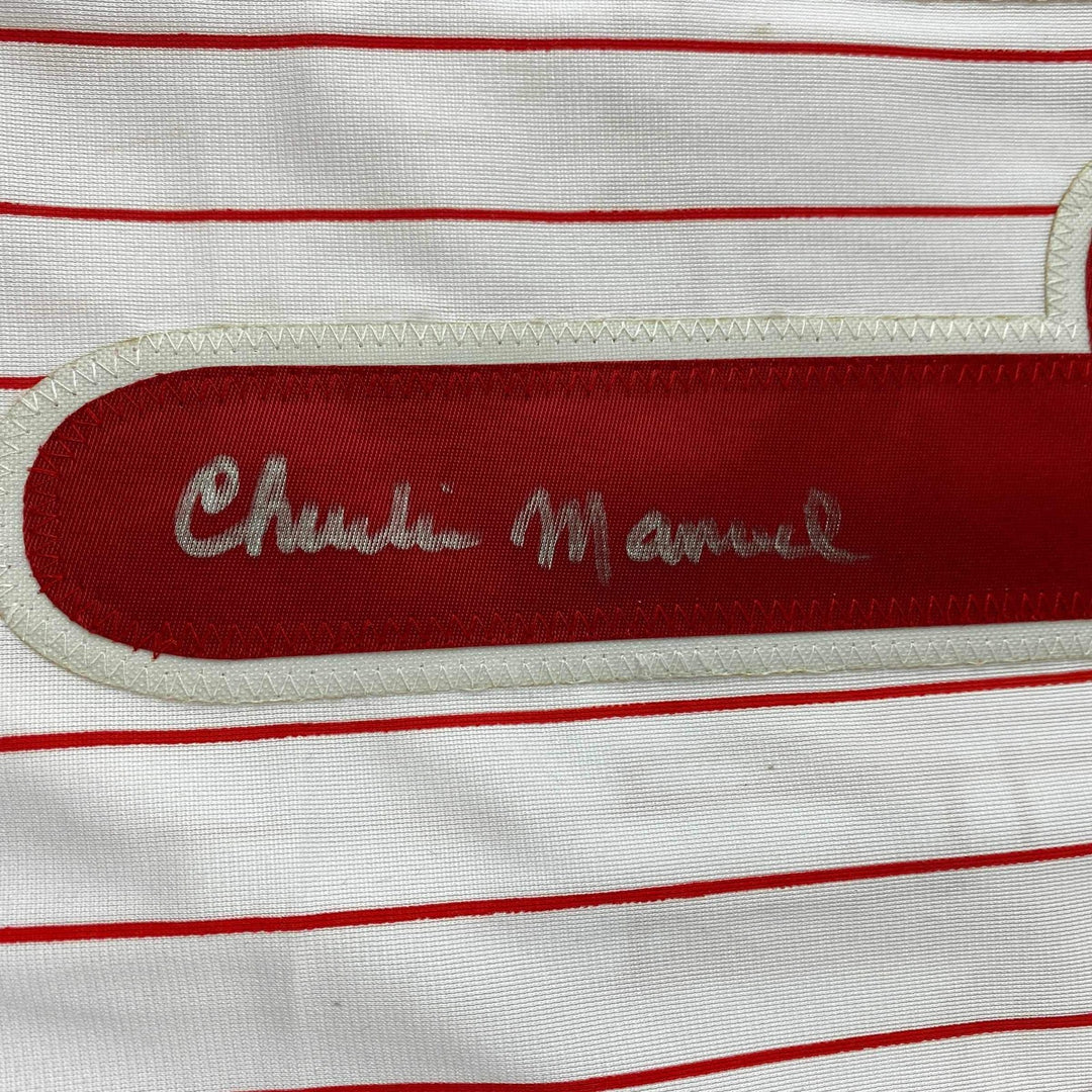 Autographed/Signed Charlie Manuel Philadelphia Pinstripe Jersey PSA/DNA COA
