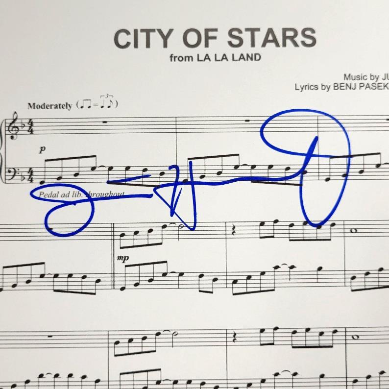 Justin Hurwitz signed La La Land "City of Stars" 8.5x11 music sheet Beckett BAS