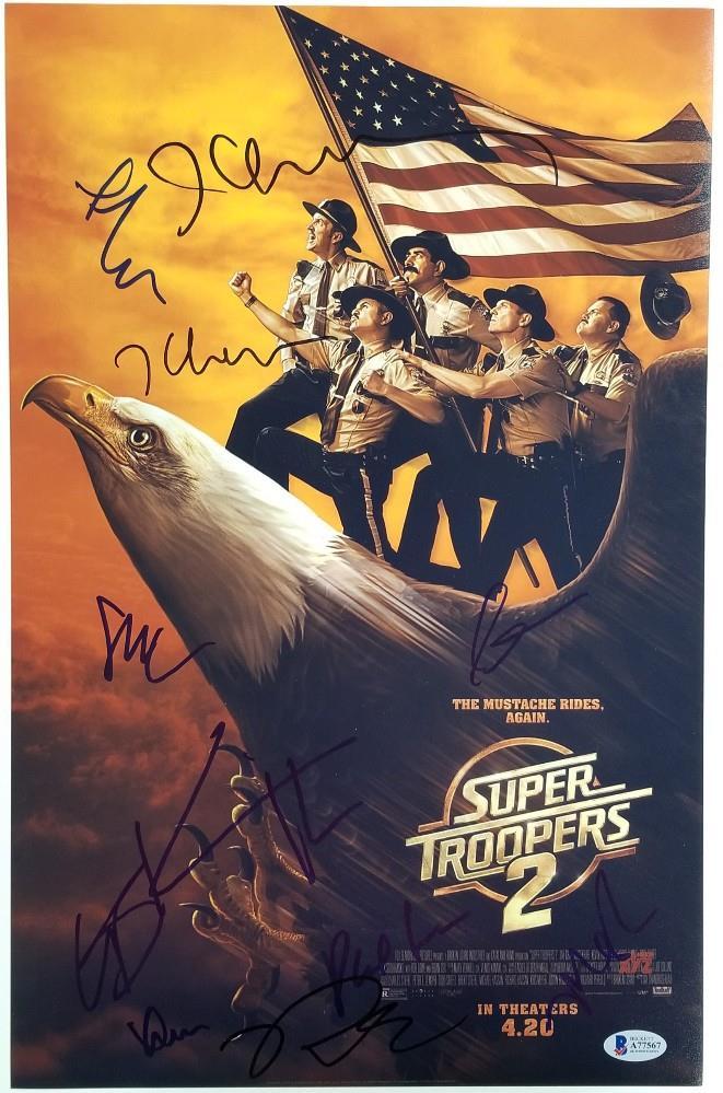 SUPER TROOPERS 2 Cast (10) Signed 12x18 Movie Poster #3 Auto ~ Beckett BAS COA
