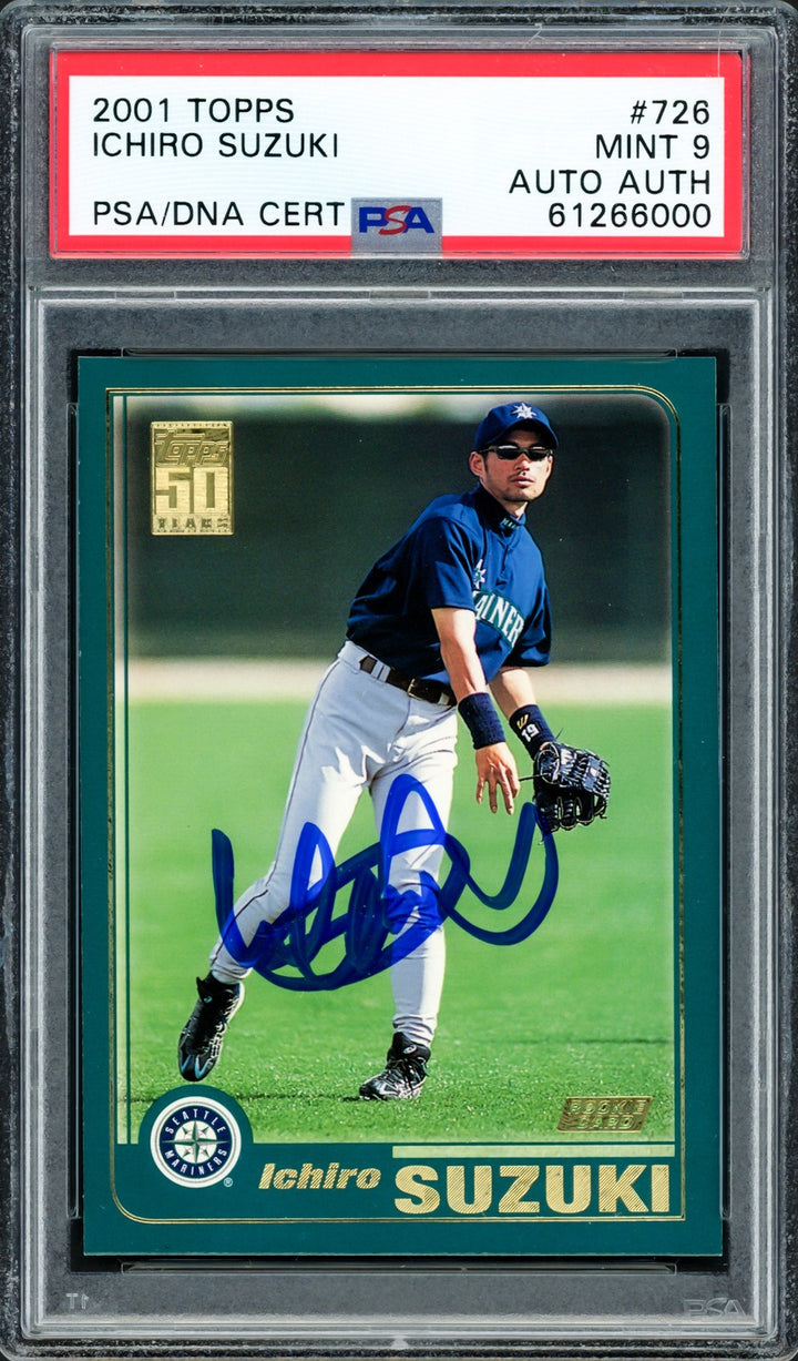 Ichiro Suzuki Signed 2001 Topps RC 726 Seattle Mariners PSA 9 PSA/DNA