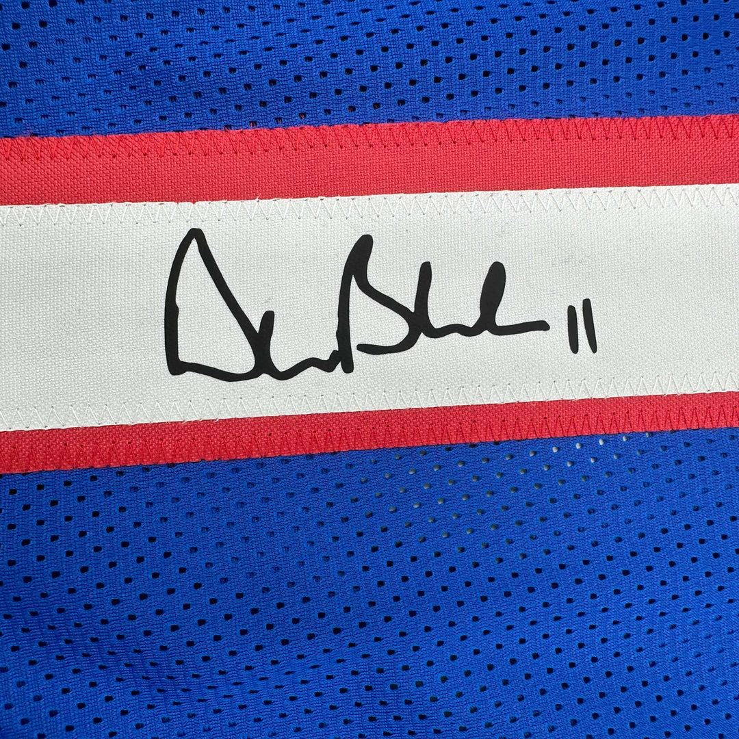 Facsimile Autographed Drew Bledsoe New England Blue Reprint Jersey Size Men's XL