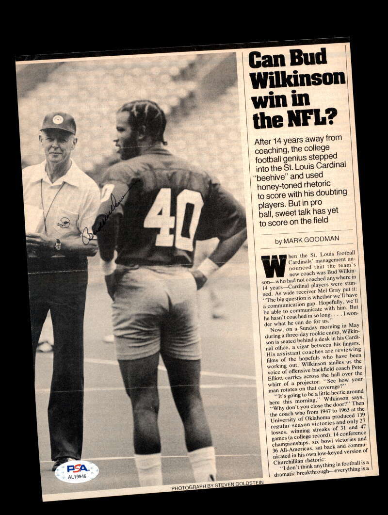 Bud Wilkinson PSA DNA Signed 8x10 Autograph Photo Cardinals