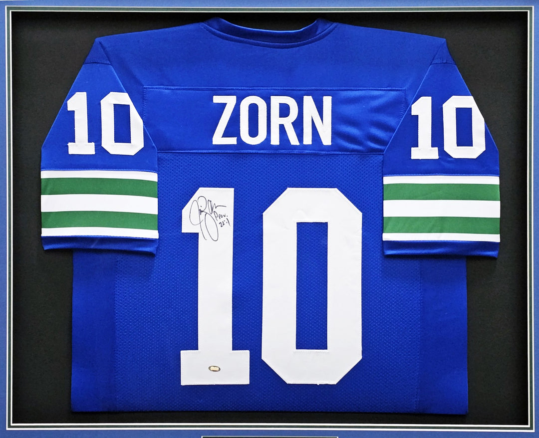 Seattle Seahawks Jim Zorn Signed Framed Blue Jersey MCS Holo