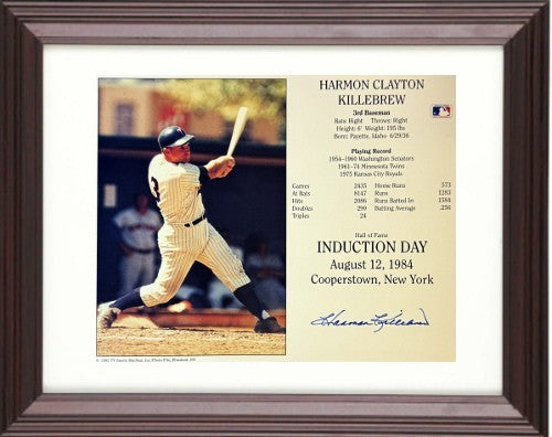 Harmon Killebrew signed Twins Hall of Fame Induction 8x10 Photo Framed - COA