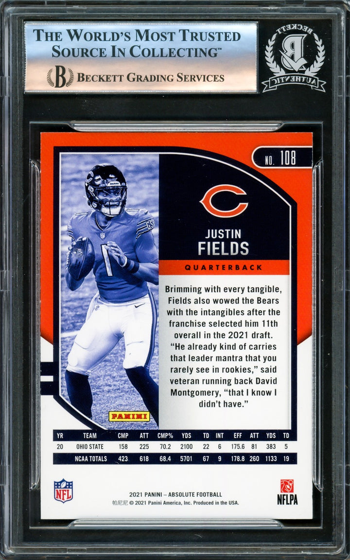Justin Fields Signed 2021 Absolute Green Rookie Card #108 Chicago Bears Beckett