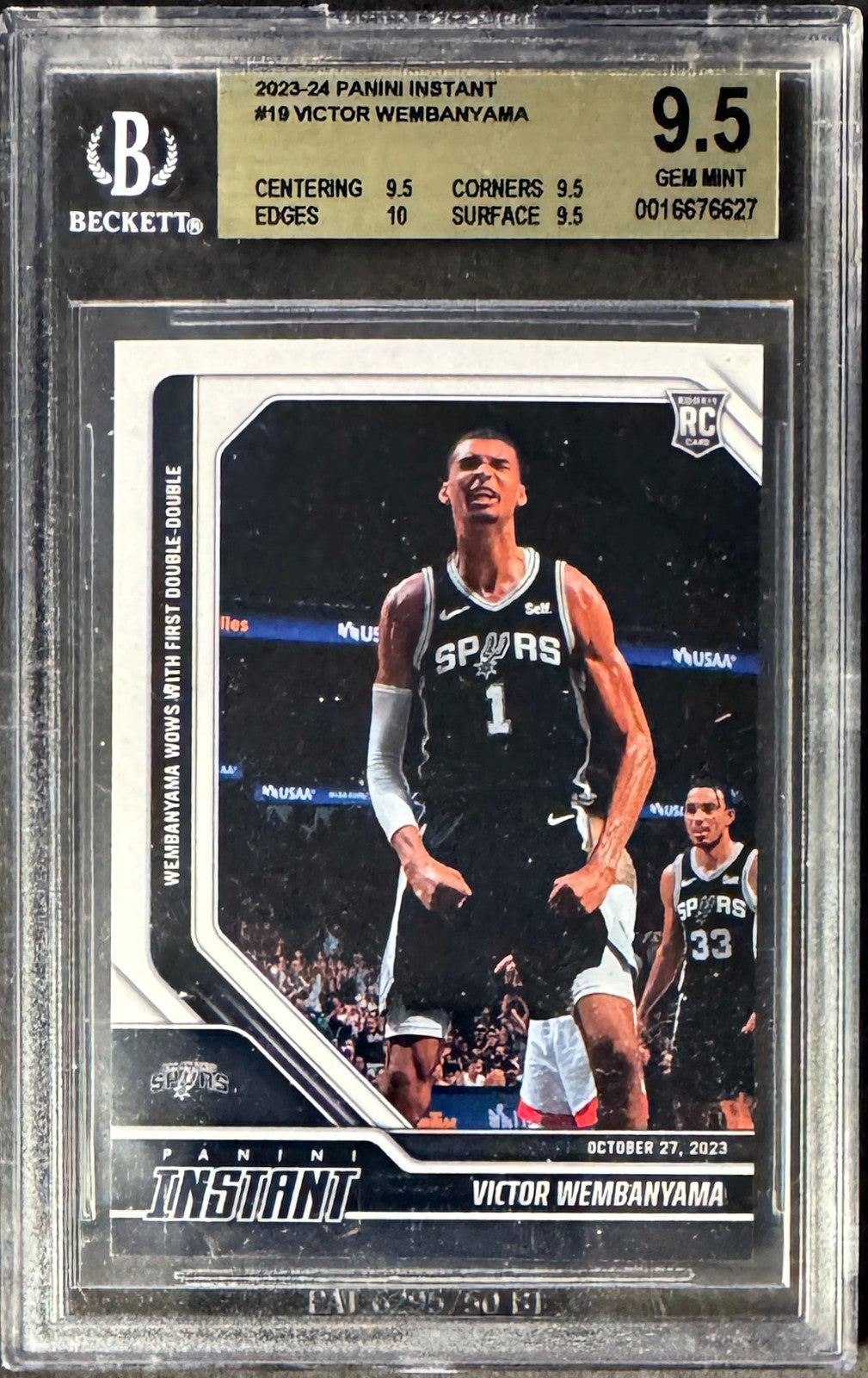 Victor Wembanyama 2023-24 Panini Instant Rookie Card 19- BGS Graded 9.5 Gem Mint