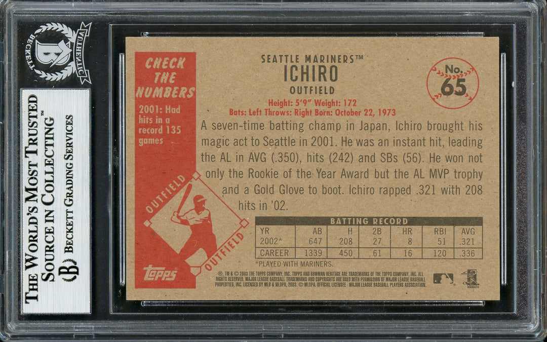 Ichiro Suzuki Signed 2003 Bowman Heritage Card 65 Mariners Beckett #12785974