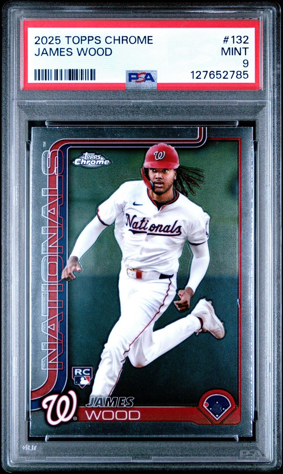 Graded 2025 Topps Chrome James Wood #132 Rookie RC Baseball Card PSA 9 Mint