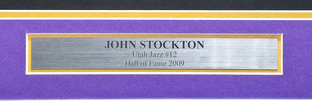 Utah Jazz John Stockton Signed Framed Purple Jersey Beckett Witness