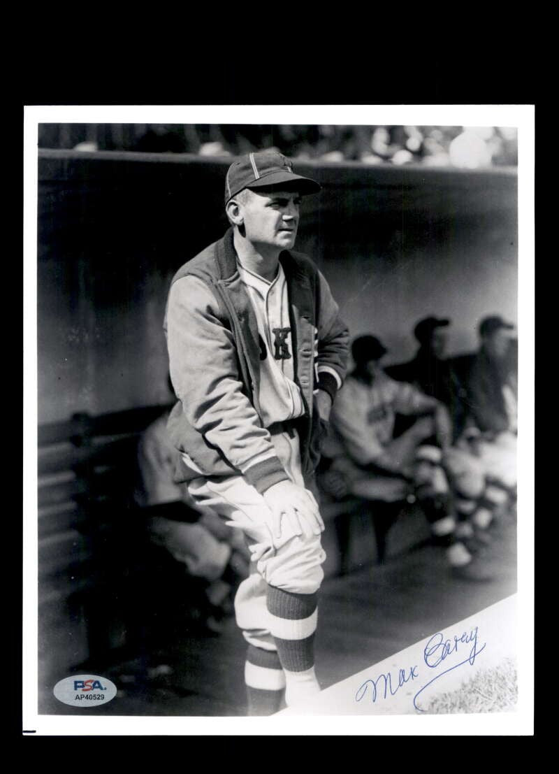 Max Carey PSA DNA Signed 8x10 Photo Autograph