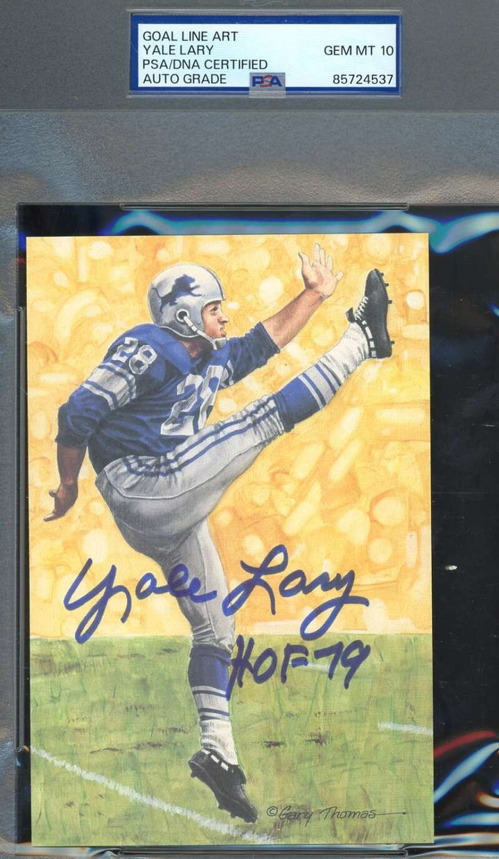 Yale Lary Gem Mint 10 PSA DNA Coa Goal Line Art Card GLAC Signed HOF 79 Lions