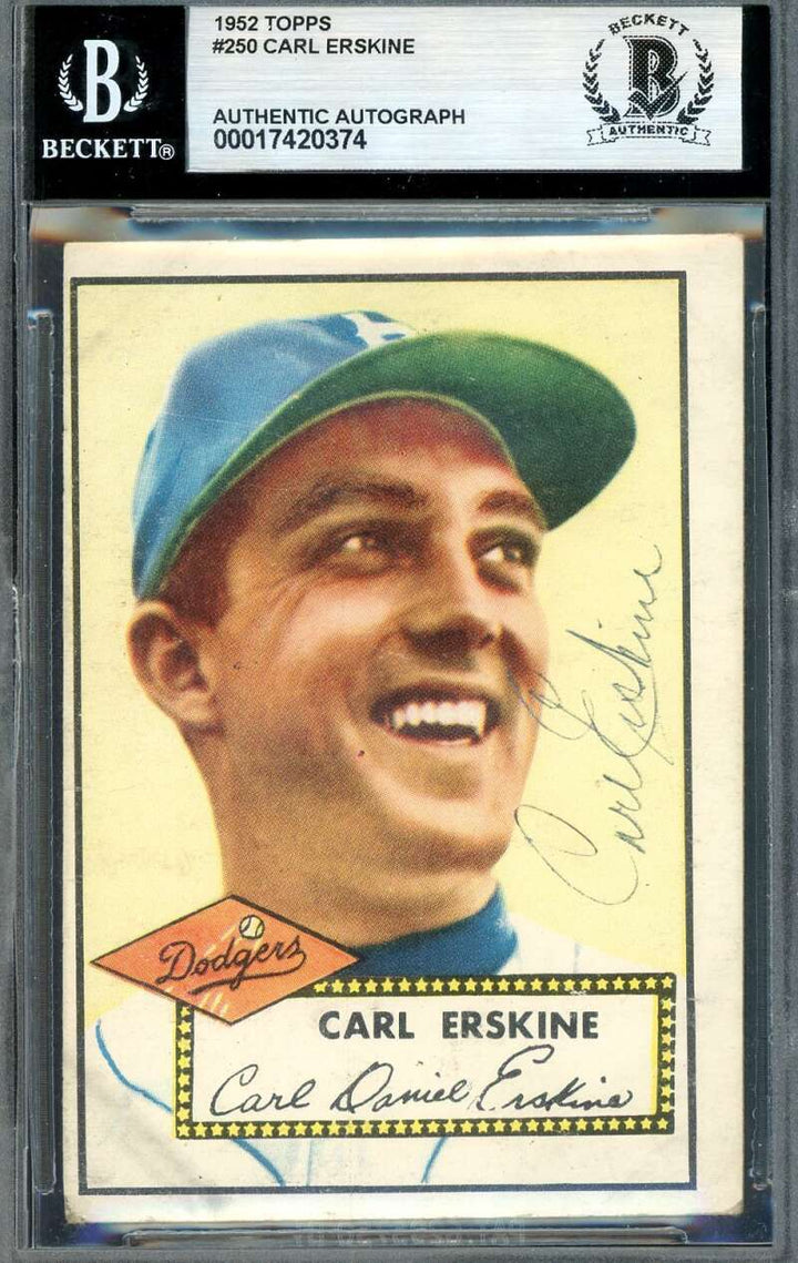 Carl Erskine Beckett BAS Vintage Signed 1952 Topps Autograph