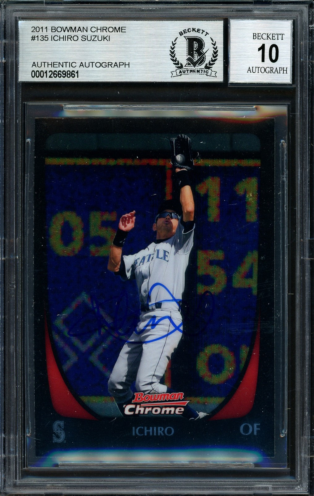 Ichiro Suzuki Auto Signed 2011 Bowman Chrome Card 135 Mariners Auto 10 Beckett