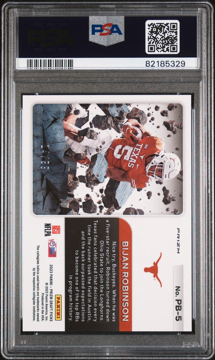 Graded 2023 Prizm DP Bijan Robinson #PB5 Prizm BRK Blue Ice #/99 RC Card PSA 10