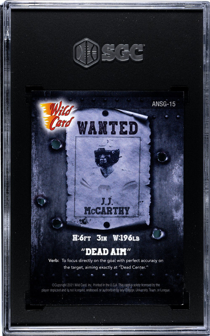 JJ/J.J. McCarthy 2021 Wild Card Cobalt Platinum RC ANSG-15-3/3 - SGC Graded 8.5