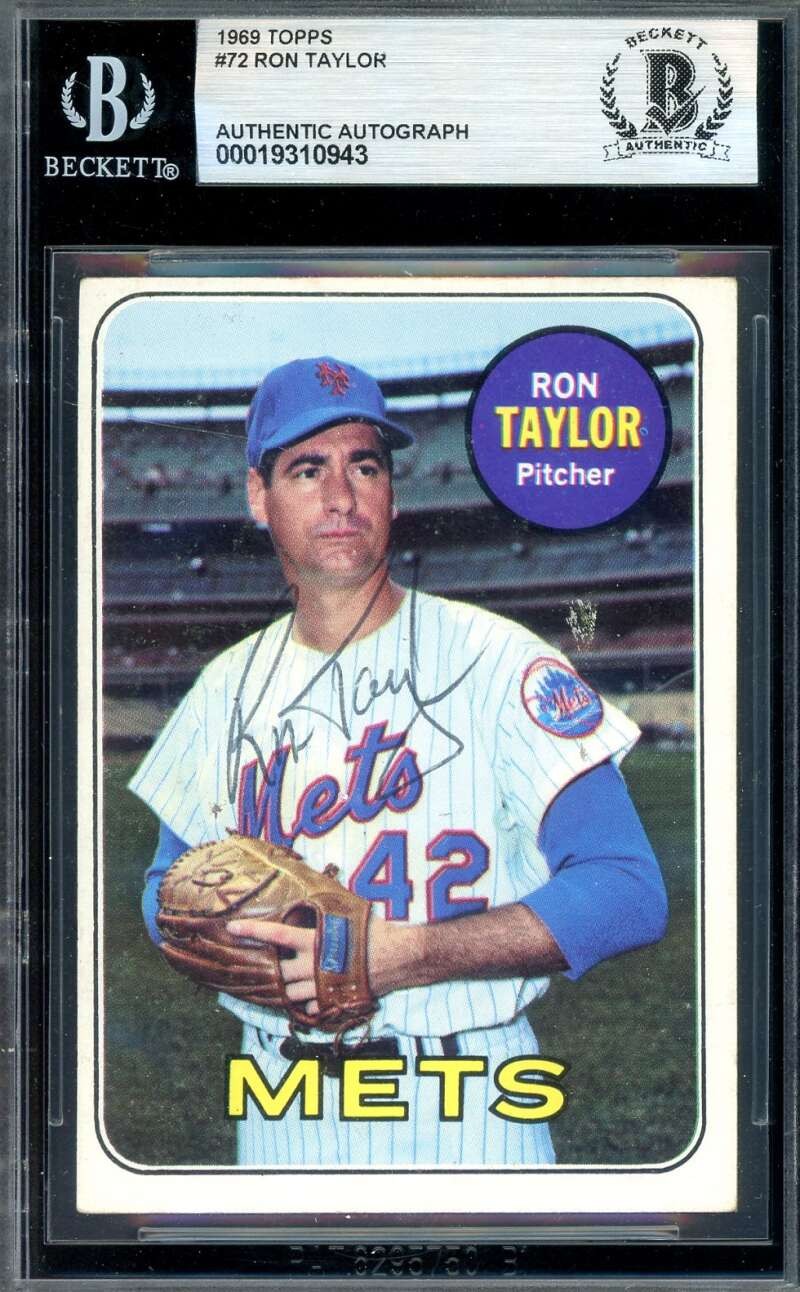 Ron Taylor Beckett BAS Vintage Signed 1969 Topps Autograph Mets