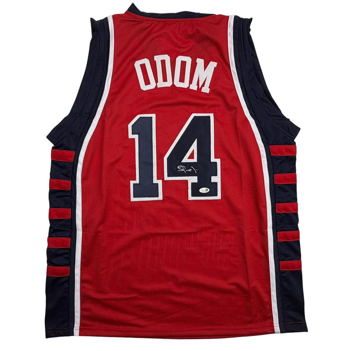 Autographed/Signed Lamar Odom United States USA Olympics Red Jersey JSA COA