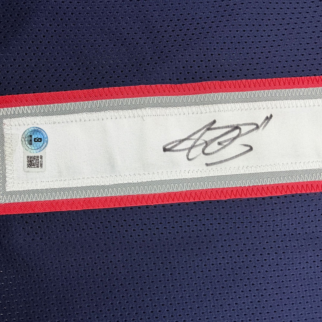 Autographed/Signed AJ Brown New England Blue Jersey Beckett COA