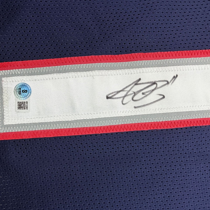 Autographed/Signed AJ Brown New England Blue Jersey Beckett COA