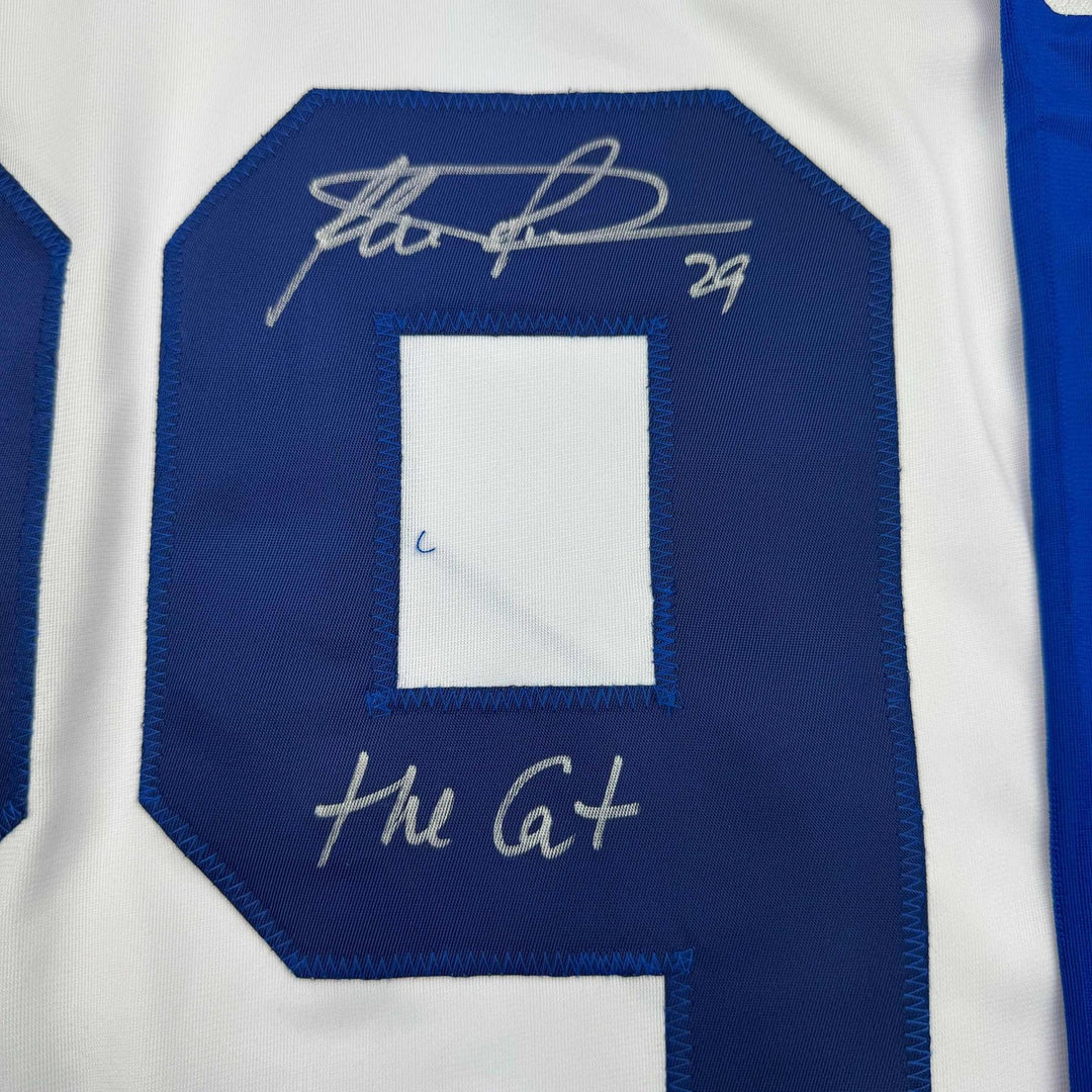 Framed Autographed/Signed Felix Potvin 35x39 Toronto White Jersey JSA COA