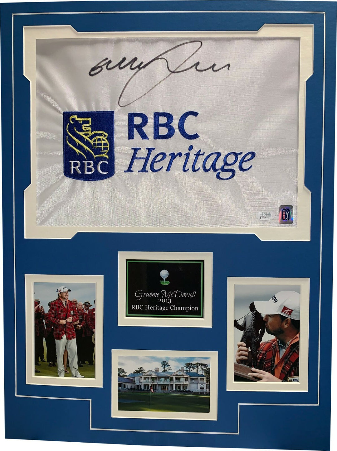 Graeme McDowell signed RBC Heritage PGA Tour Emb Pin Flag Matted w/Photos - JSA