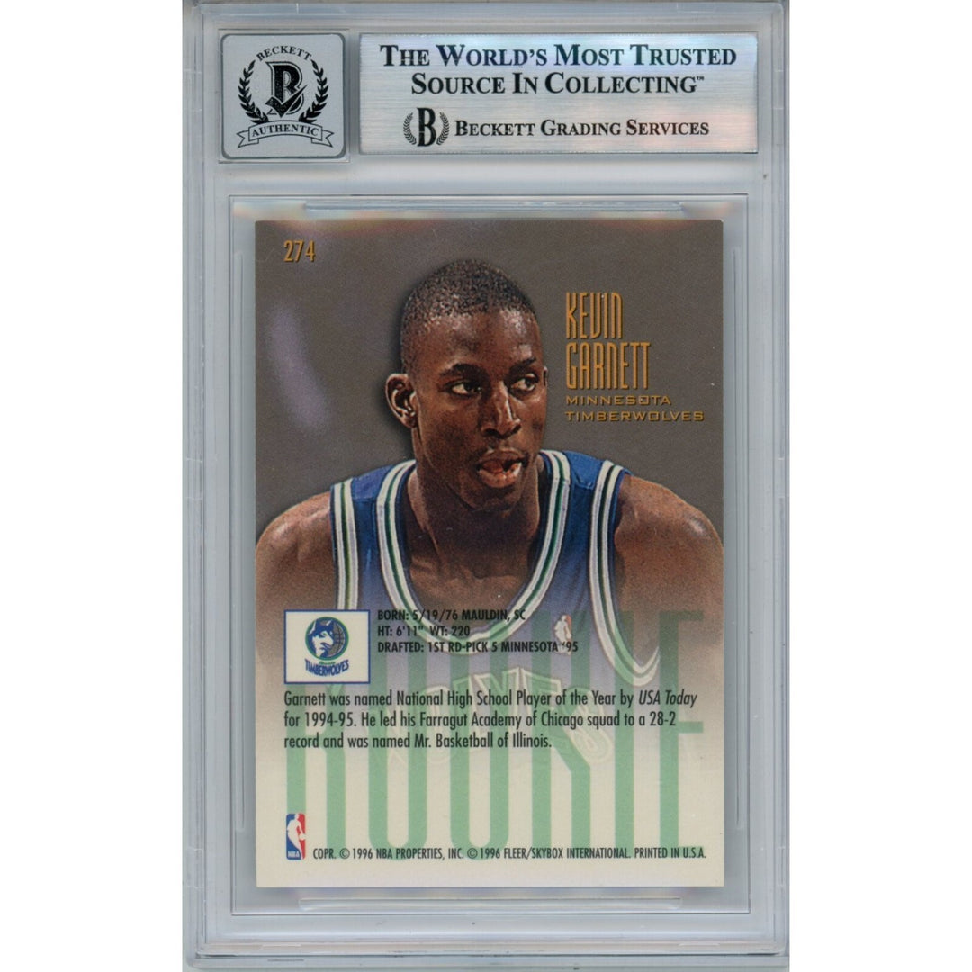Kevin Garnett Autographed 1995 Fleer Ultra #274 Trading Card Beckett 46456