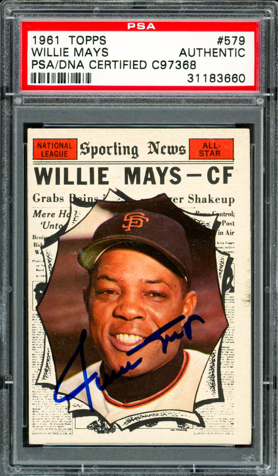 Willie Mays Signed 1961 Topps Card 579 San Francisco Giants PSA/DNA #31183660