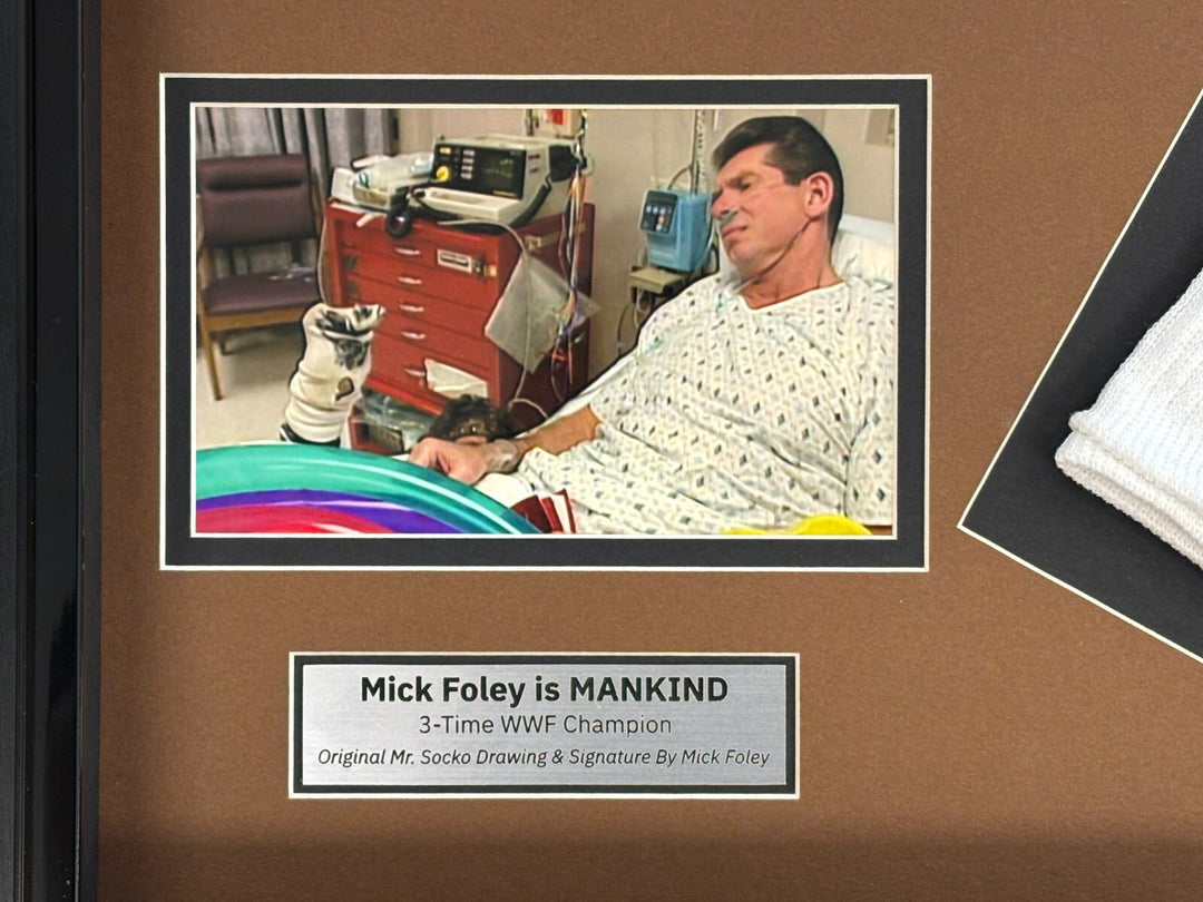 Mankind Mick Foley Autographed Mr. Socko Authentic Drawing Framed JSA WWE Signed