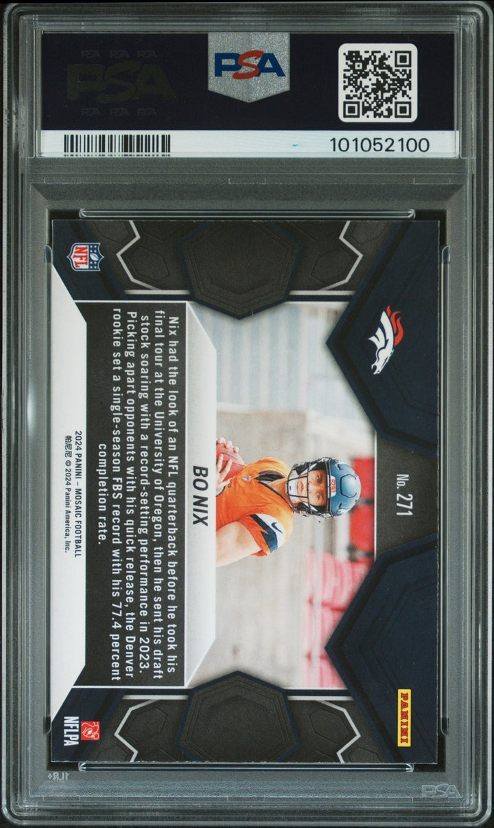 Graded 2024 Panini Mosaic Bo Nix #271 Rookie RC Card PSA 10 Gem Mint