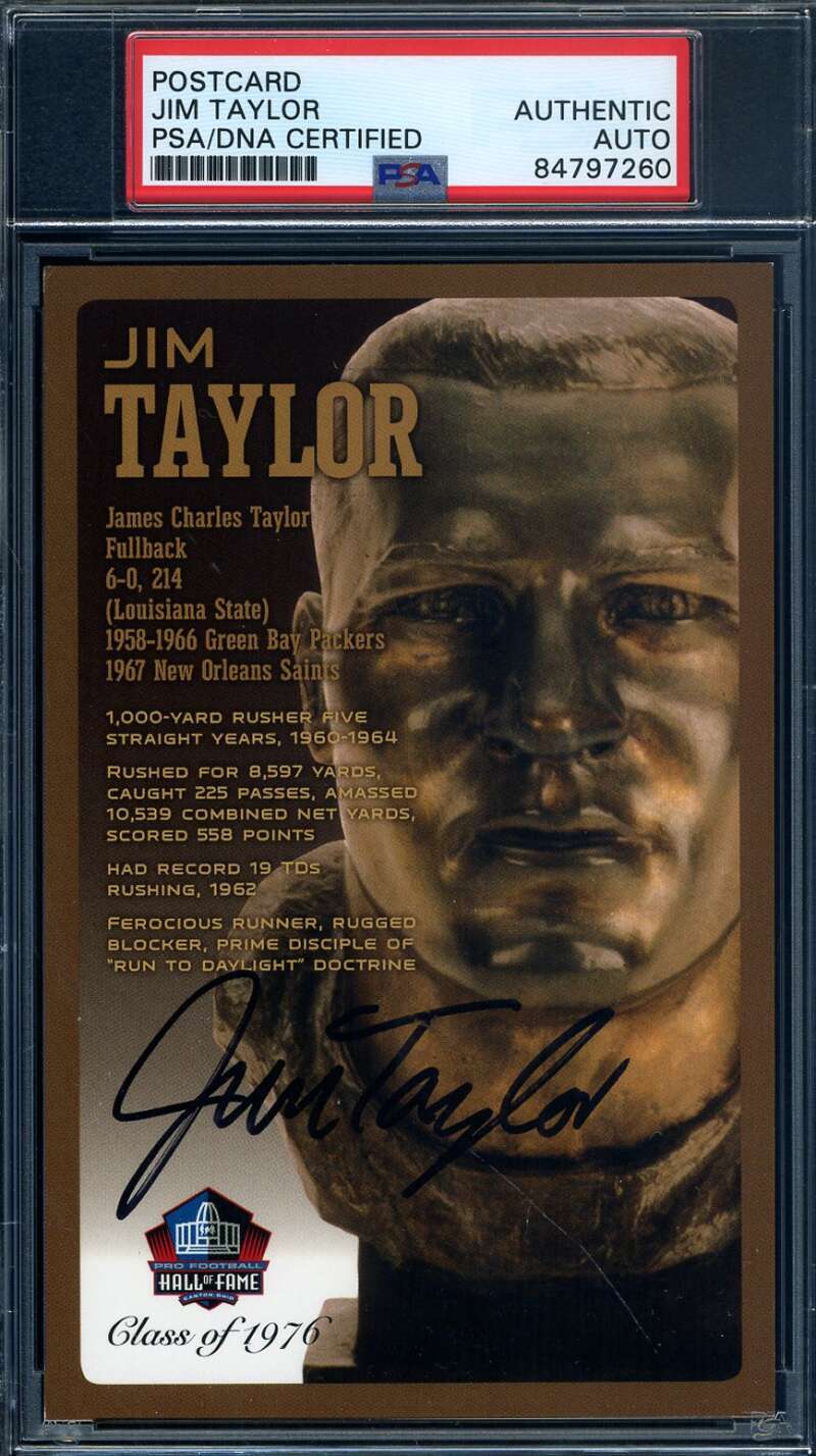 Jim Taylor PSA DNA Signed Hall of Fame Bronze Bust Postcard Autograph