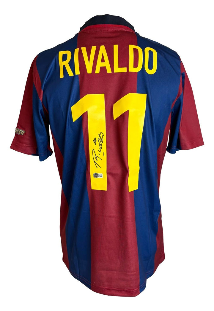 Rivaldo Signed Barcelona 1998/99 Nike Soccer Jersey BAS