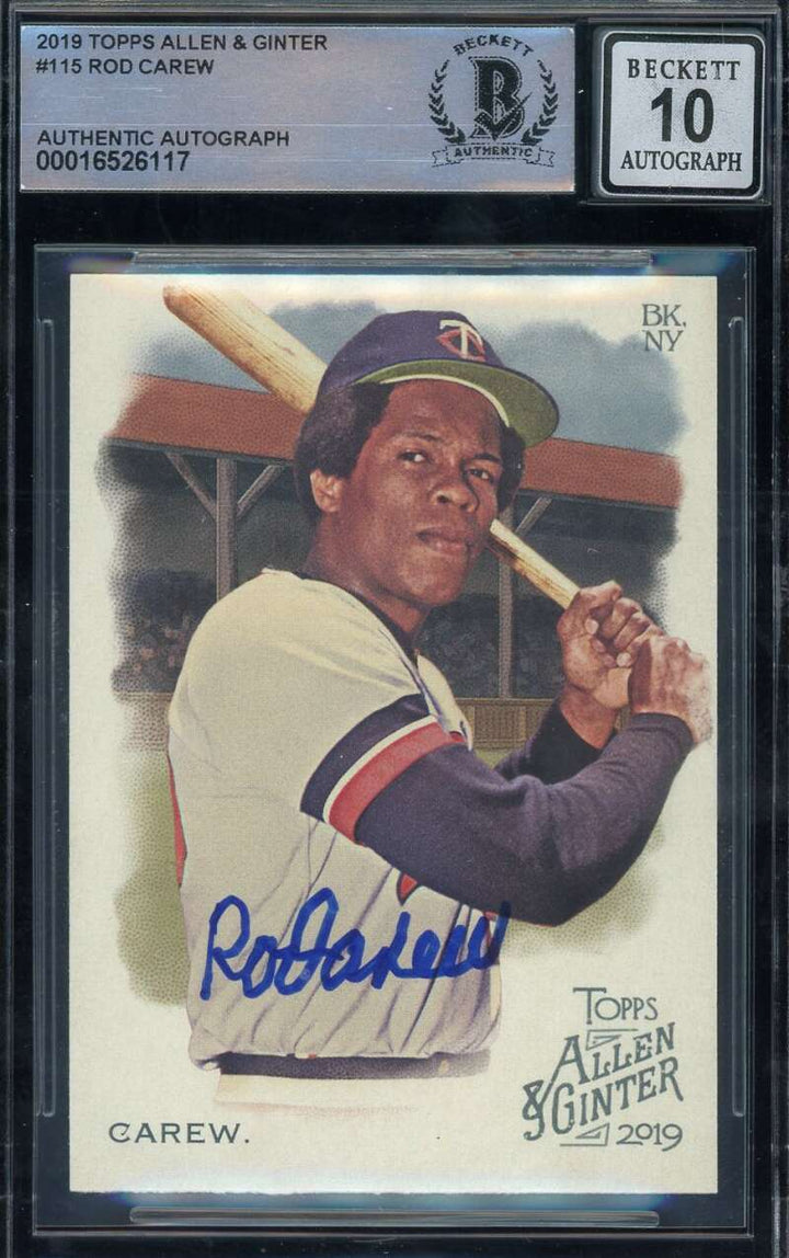 Rod Carew Gem Mint 10 Beckett BAS Signed 2019 Topps Allen and Ginter Autograph