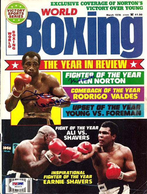 Muhammad Ali & Ken Norton Signed Boxing World Magazine Cover PSA/DNA